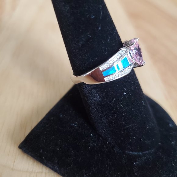 SS 925 Blue Lab Opal & Pink Pear Cut CZ - Picture 2 of 3